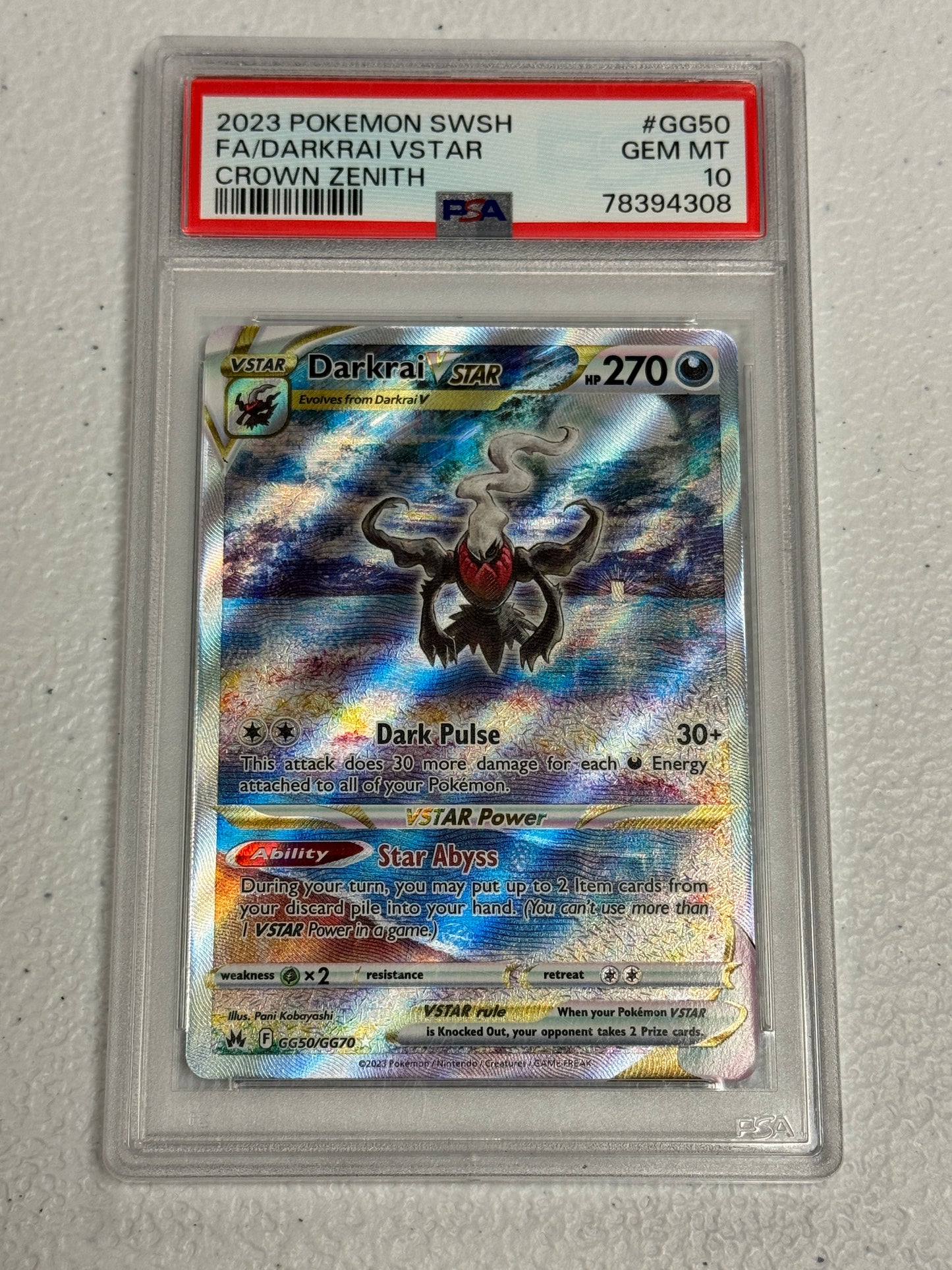 2023 CROWN ZENITH DARKRAI VSTAR #GG50 PSA 10 PK1028
