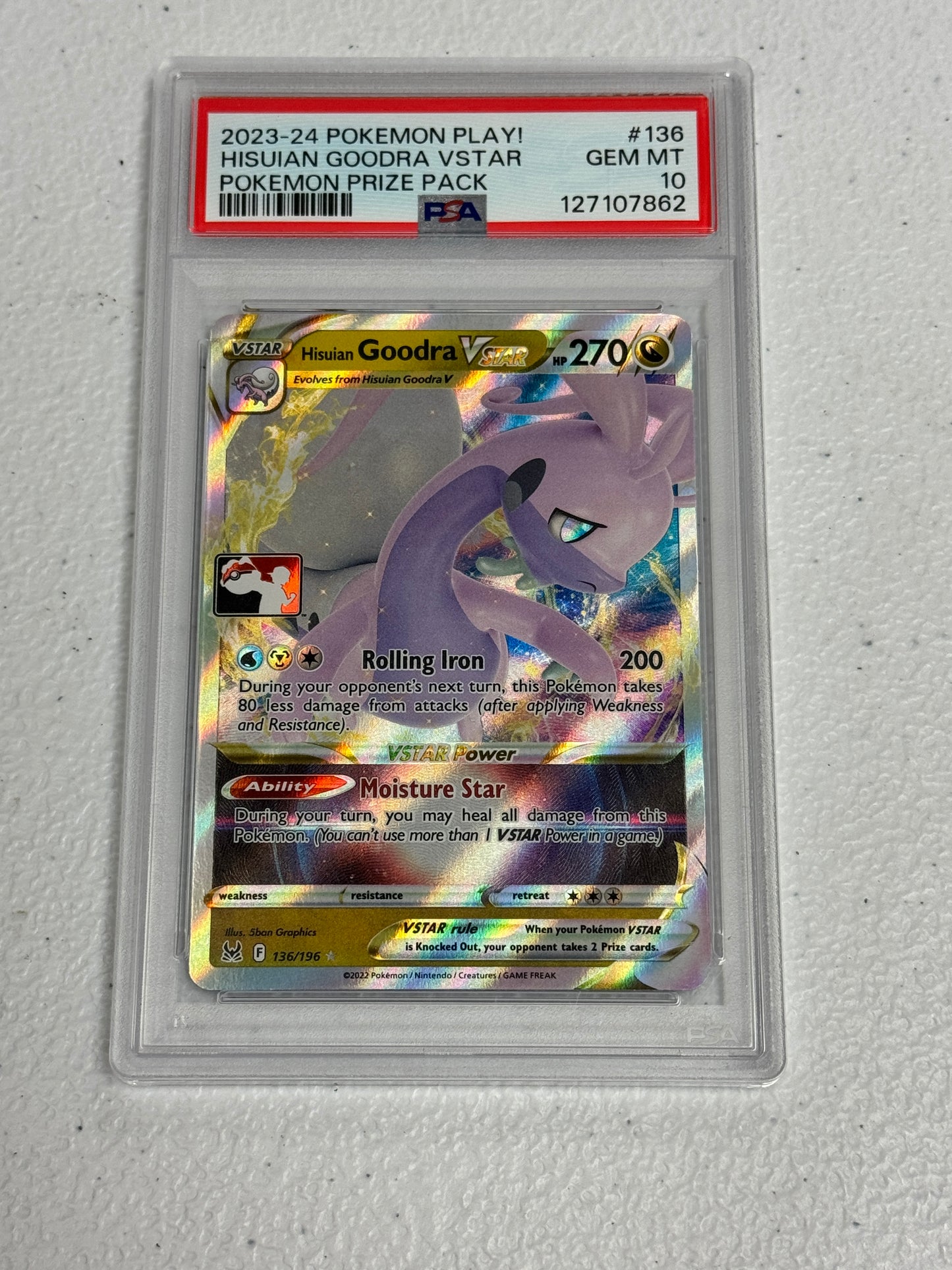 2023-24 POKEMON PLAY PRIZE PACK HISUIAN GOODRA VSTAR #136 PSA 10 PK1326