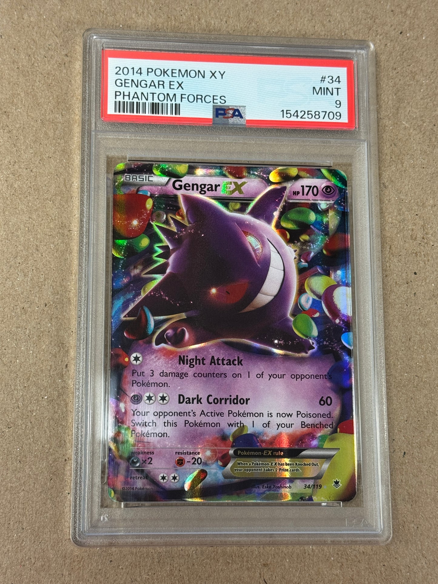 2014 PHANTOM FORCES GENGAR EX #34 PSA 9 PK1333