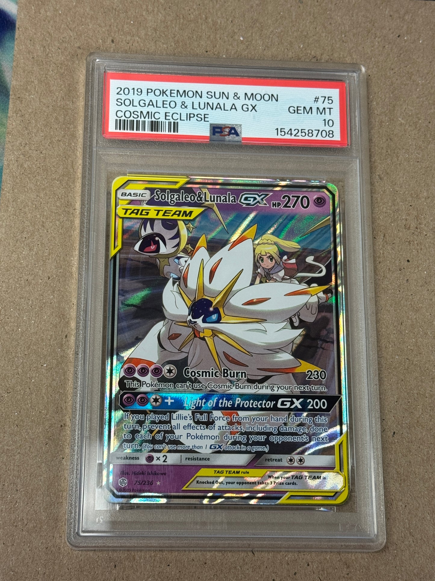 2019 COSMIC ECLIPSE SOLGALEO & LUNALA GX #75 PSA 10 PK1334
