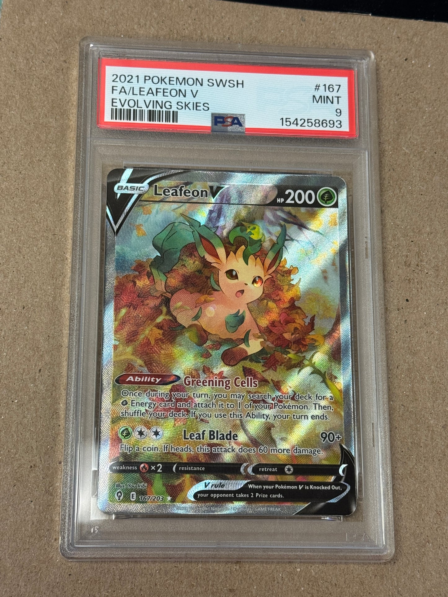 2021 EVOLVING SKIES LEAFEON V #167 PSA 9 PK1339