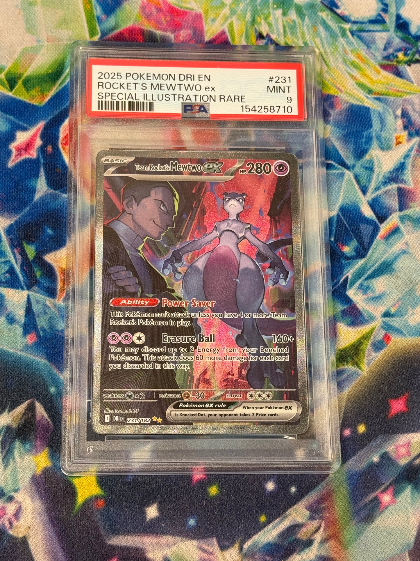 2025 DESTINED RIVALS TEAM ROCKET'S MEWTWO EX #231 PSA 9 PK1363