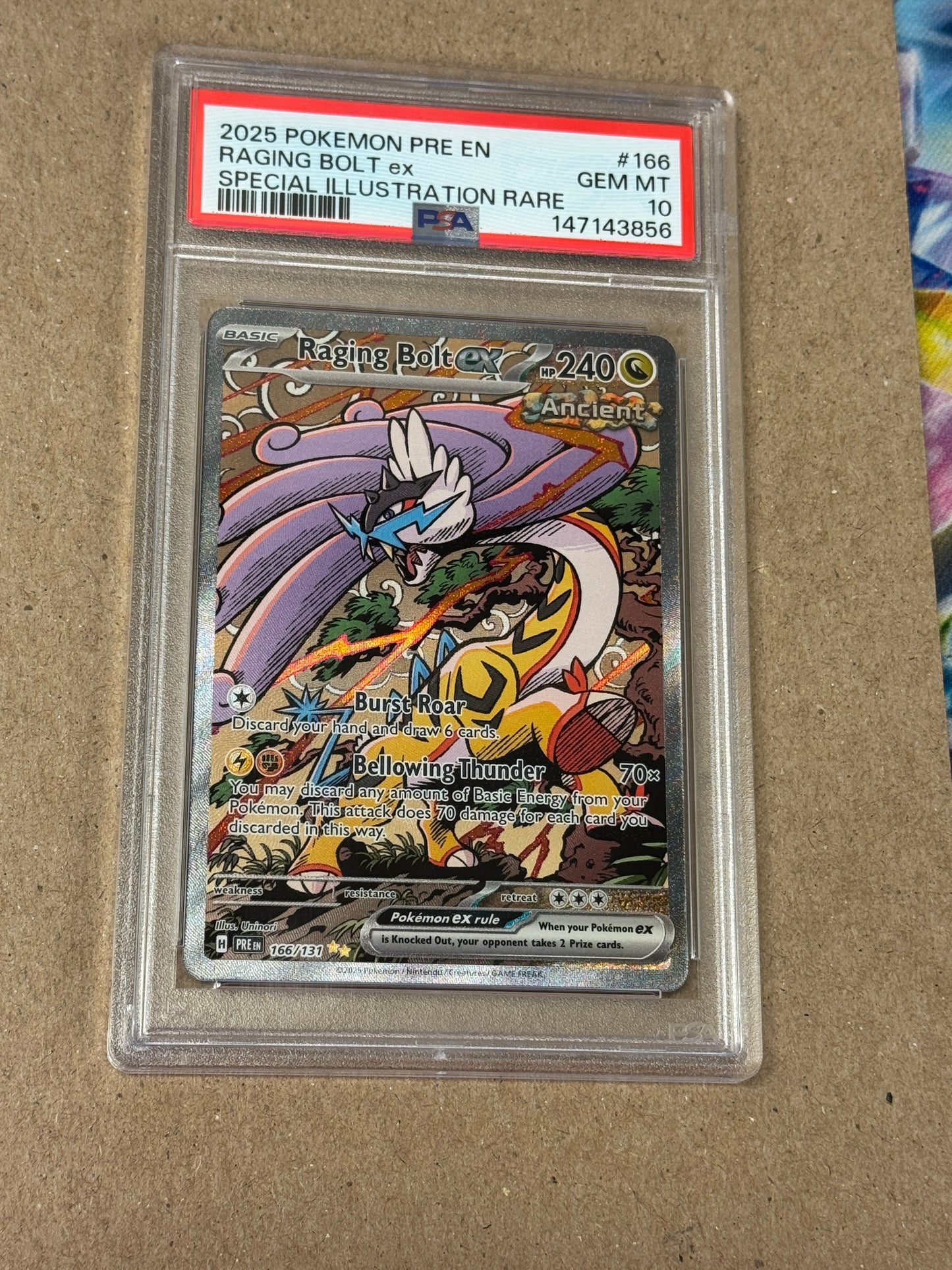 2025 PRISMATIC EVOLUTIONS RAGING BOLT ex #166 PSA 10 PK1279