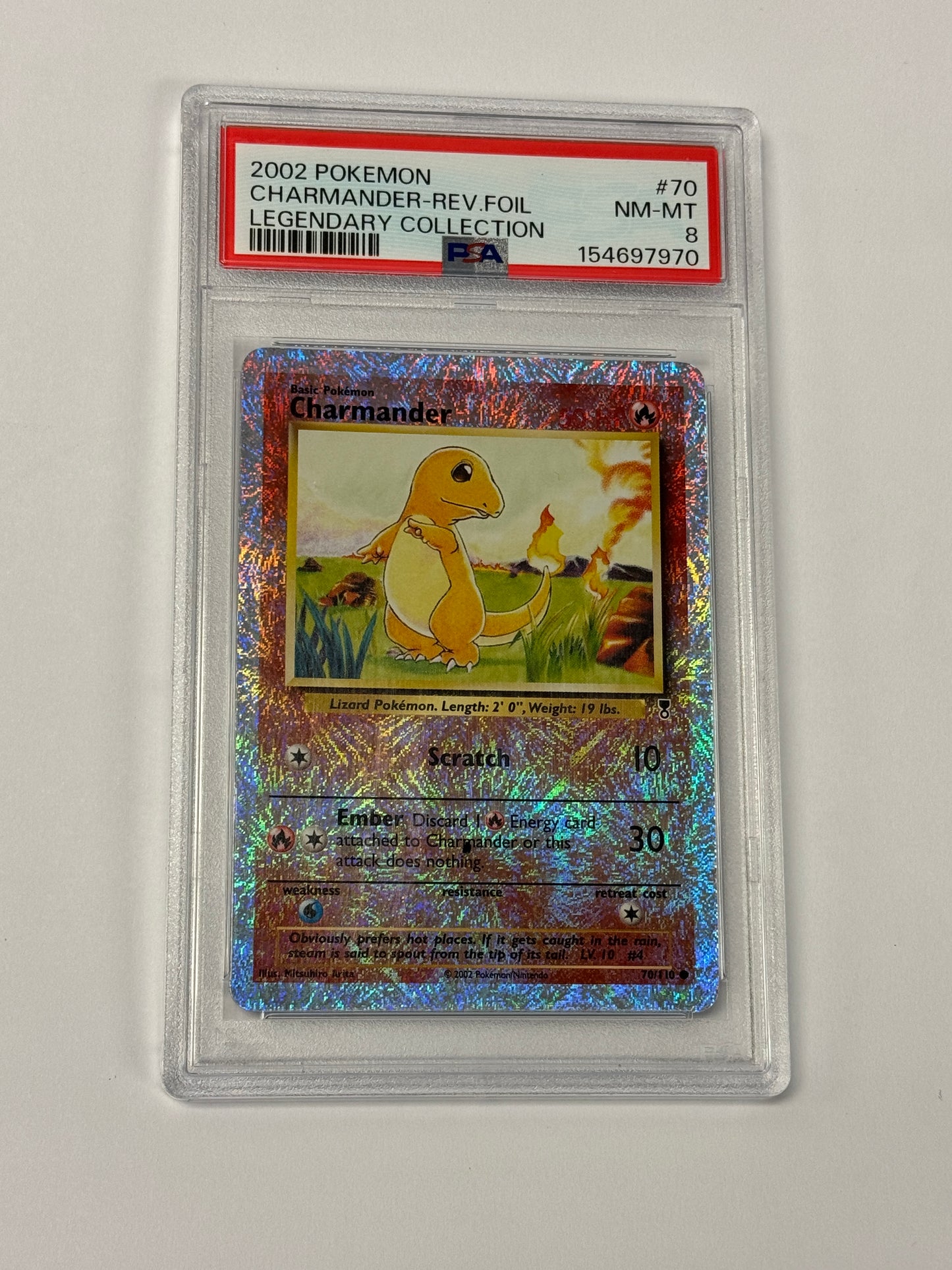 2002 LEGENDARY COLLECTION CHARMANDER REVERSE HOLO #70 PSA 8 PK994. SLAB