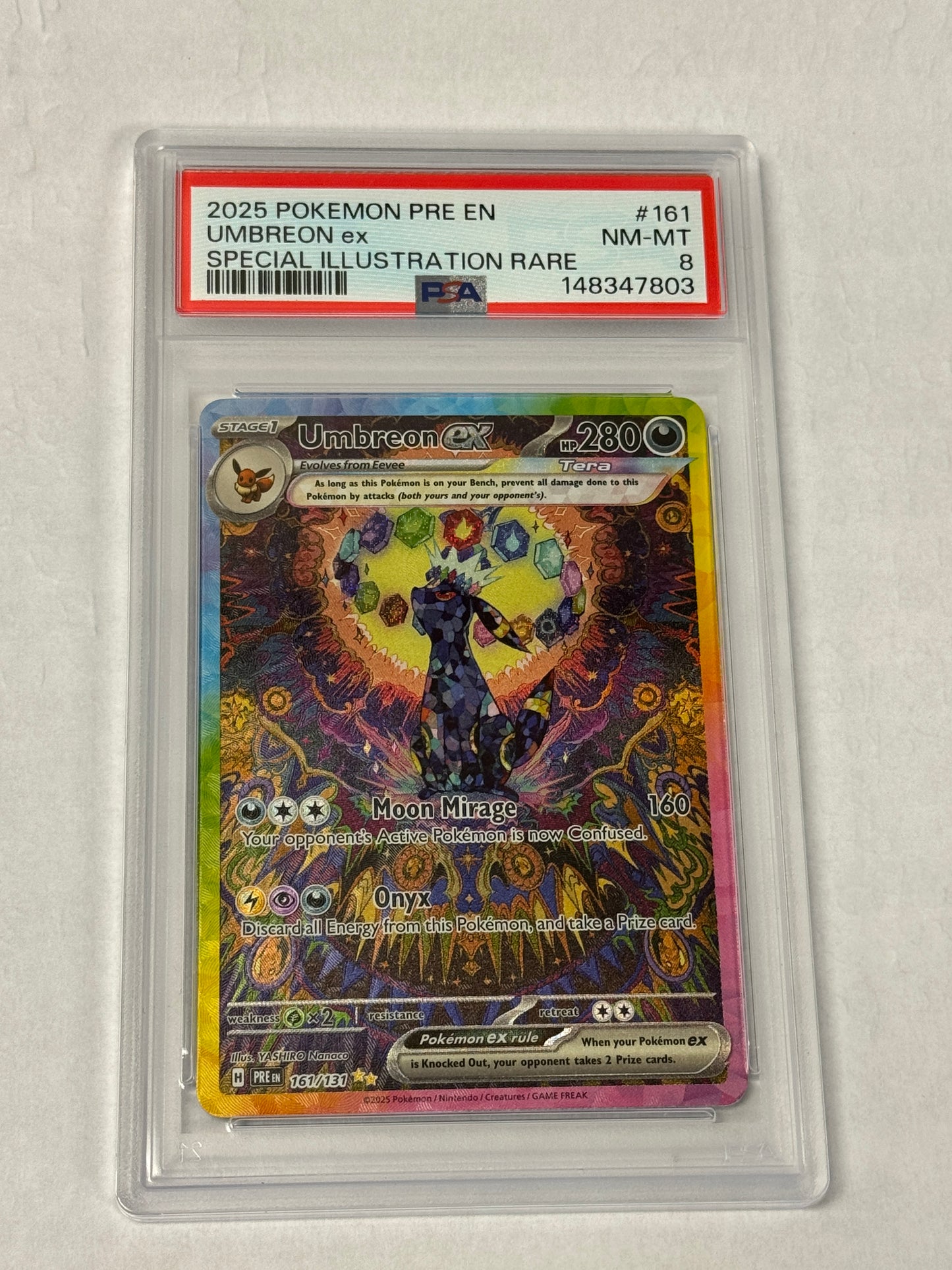2025 PRISMATIC EVOLUTIONS UMBREON EX #161 PSA 8 PK995. SLAB