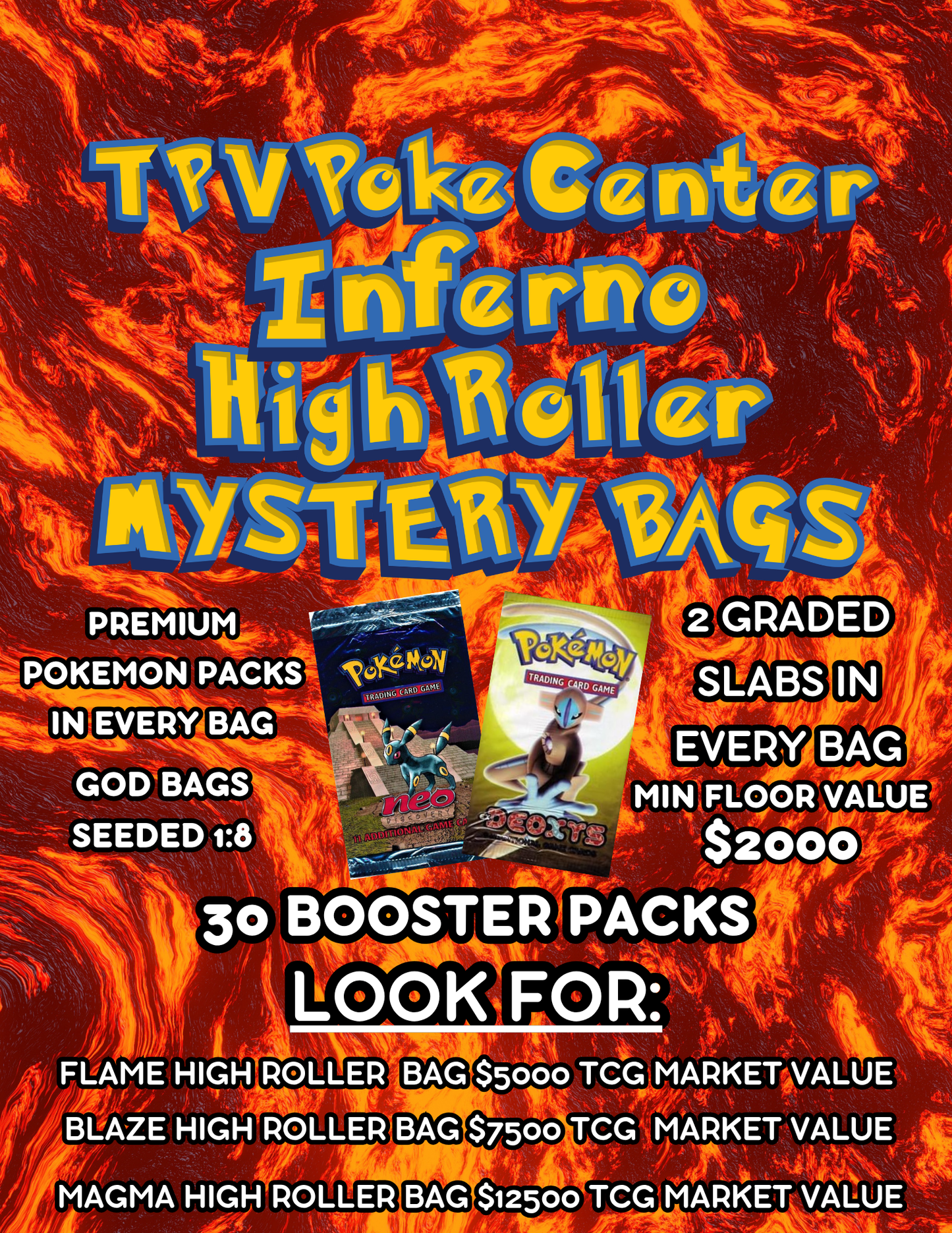 TPV POKE CENTER INFERNO MYSTERY BAG. 30 PACKS. **NEW**