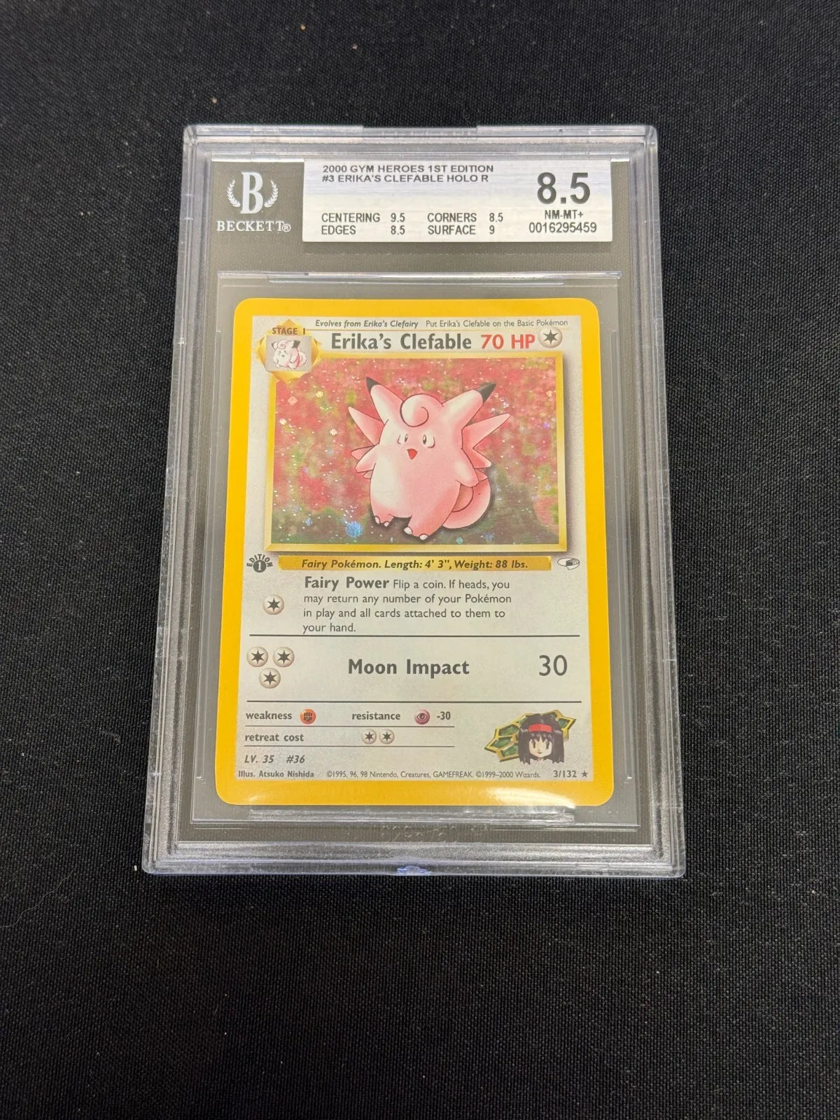 POKEMON GYM HEROES FIRST EDITION ERIKA'S CLEFABLE 3/132 BECKETT 8.5 NM-MT+ PK113