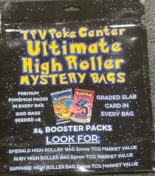 TPV POKE CENTER ULTIMATE HIGH ROLLER MYSTERY BAG. 24 PACKS.  1 SLAB  TOP CHASE 5K