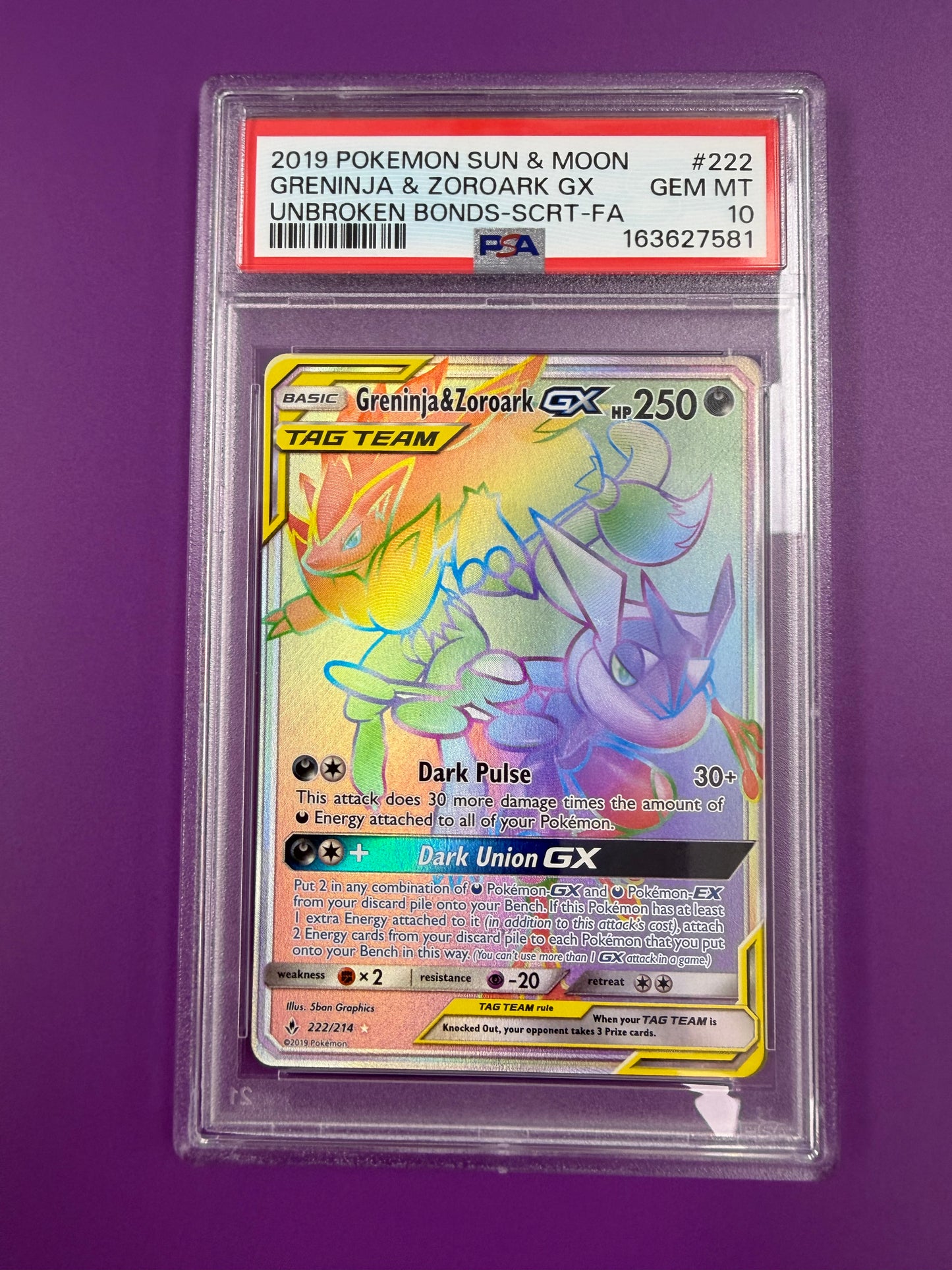 2019 GRENINJA & ZOROARK #222 PSA 10 PK1303