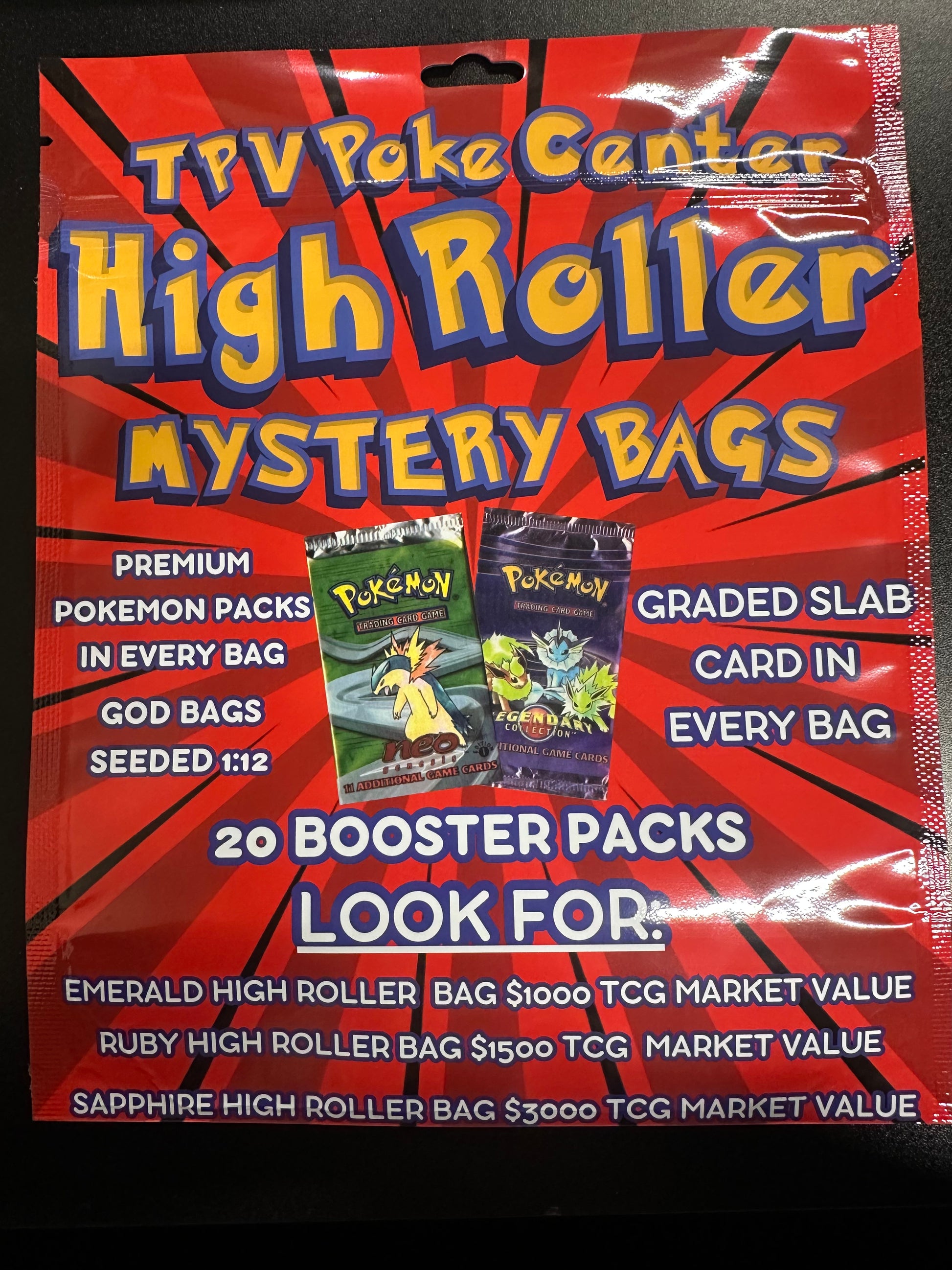 TPV POKE CENTER HIGH ROLLER MYSTERY BAG 8 BAG CASE --20 PACKS AND A SL