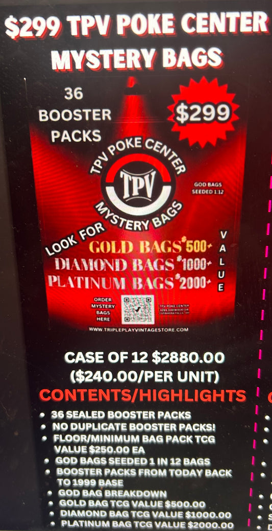 $299 TPV POKE CENTER BULK MYSTERY BAG CASE. (12 BAGS) 36 PACKS/PER BAG.