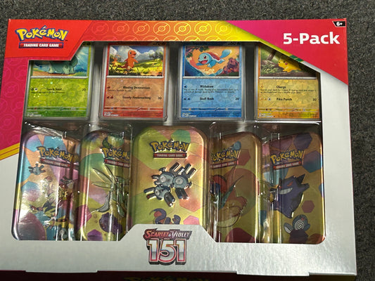 POKEMON 151  (5-MINI TIN) COLLECTION BOX.   (10 PACKS)