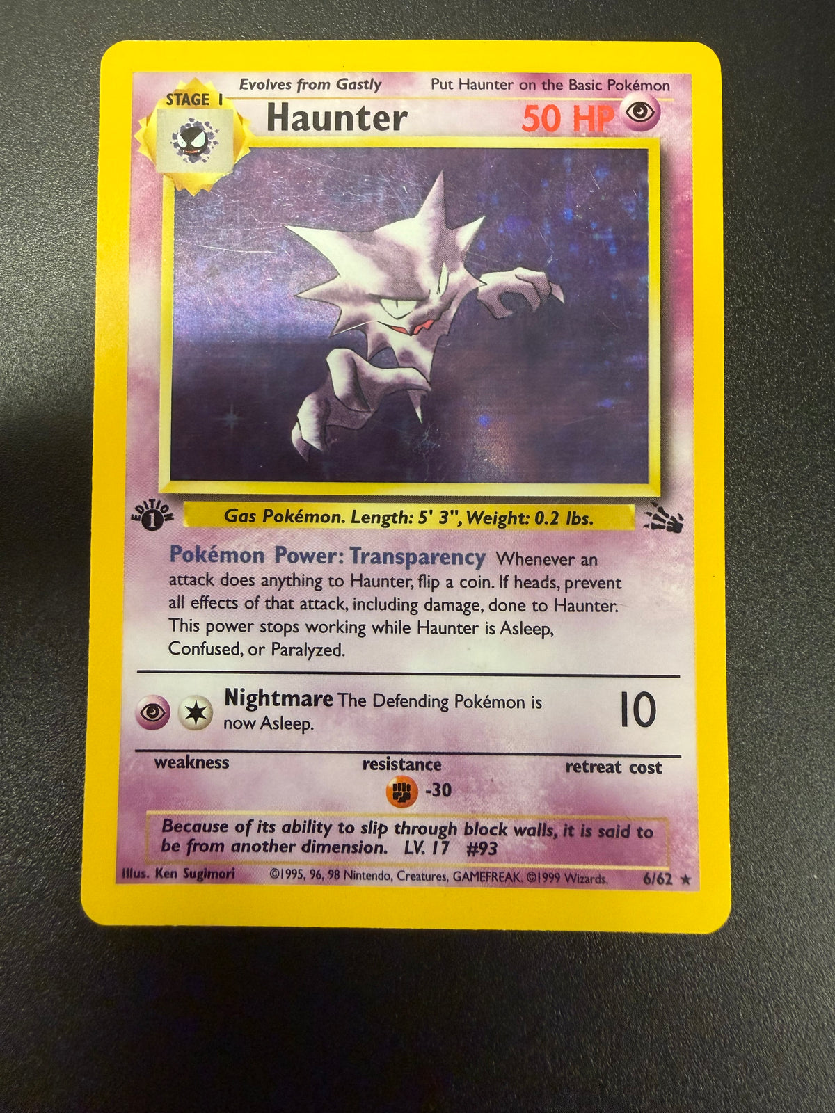 FOSSIL HAUNTER 1ST EDITION 6/62 PK1749 RAW