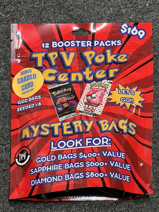 TPV POKE CENTER BOOSTER PACK MYSTERY BAG W/12 PACKS AND 1 GRADED CARD
