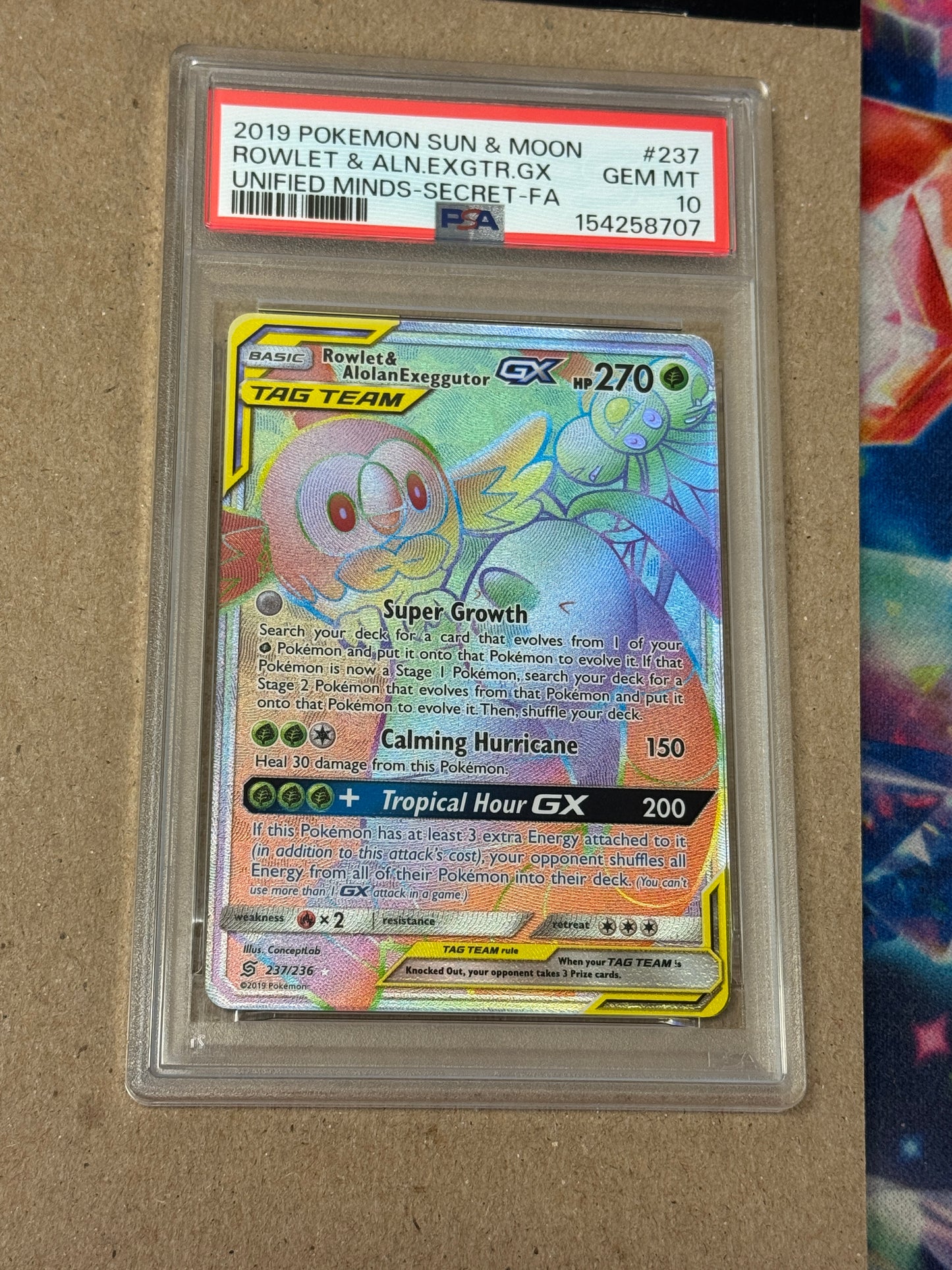 2019 UNIFIED MINDS ROWLET & ALOLAN EXEGGUTOR GX  #237  PSA 10  PK1341