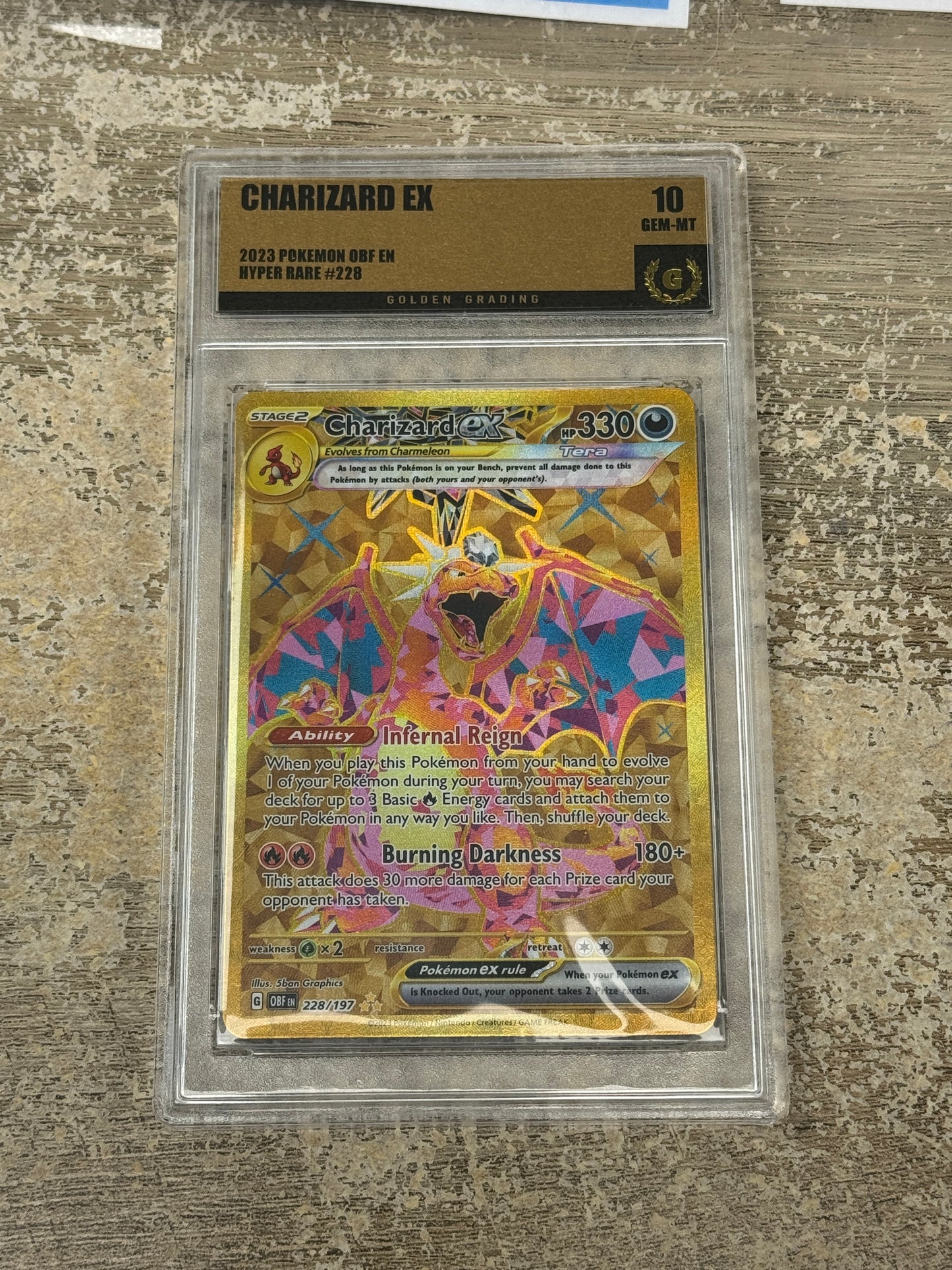 POKEMON OBSIDIAN FLAMES CHARIZARD EX 228/197  GOLDEN GRADING 10  GEM MINT  PK585