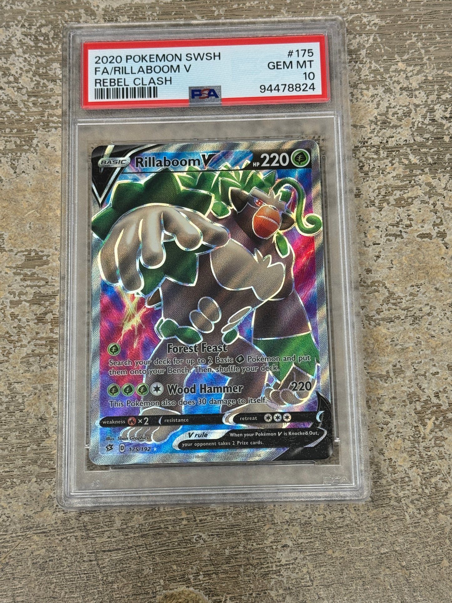 POKEMON REBEL CLASH RILLABOOM V  175/192  PSA 10  GEM MINT  PK619