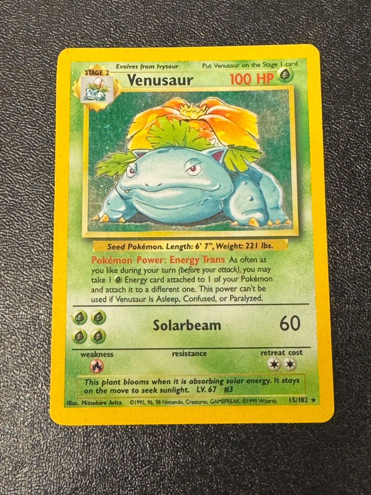 POKEMON BASE SET VENUSAUR HOLO  15/102  RAW **PK1937**