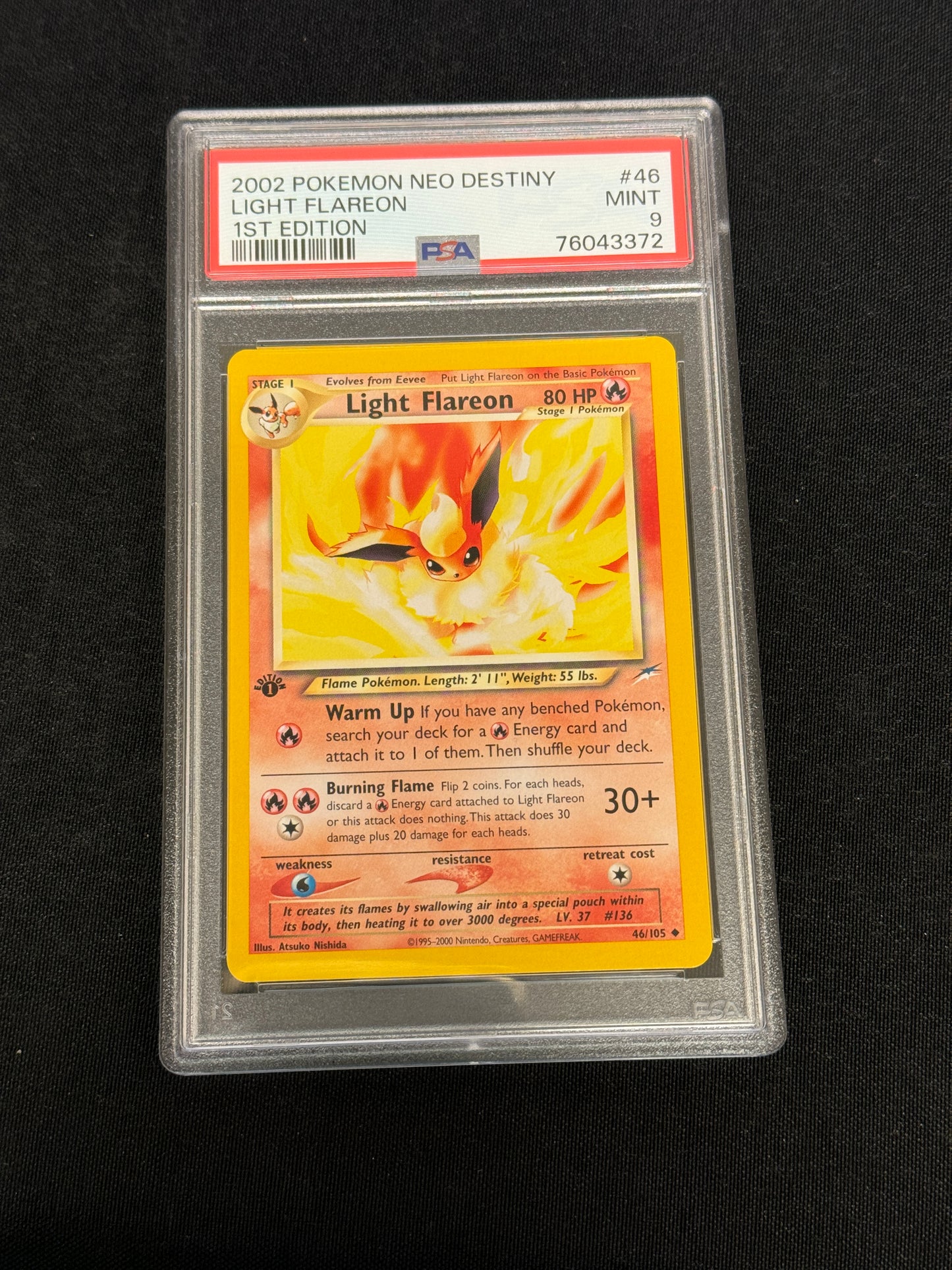 POKEMON NEO DESTINY 1ST EDITION LIGHT FLAREON 46/105  PSA 9  MINT  PK472