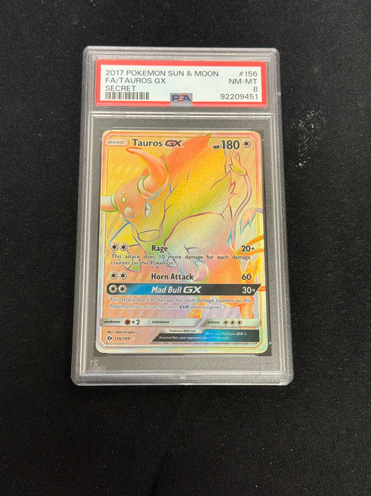 POKEMON SUN AND MOON SECRET TAUROS GX  156/149  PSA 8  NM-MT  PK502