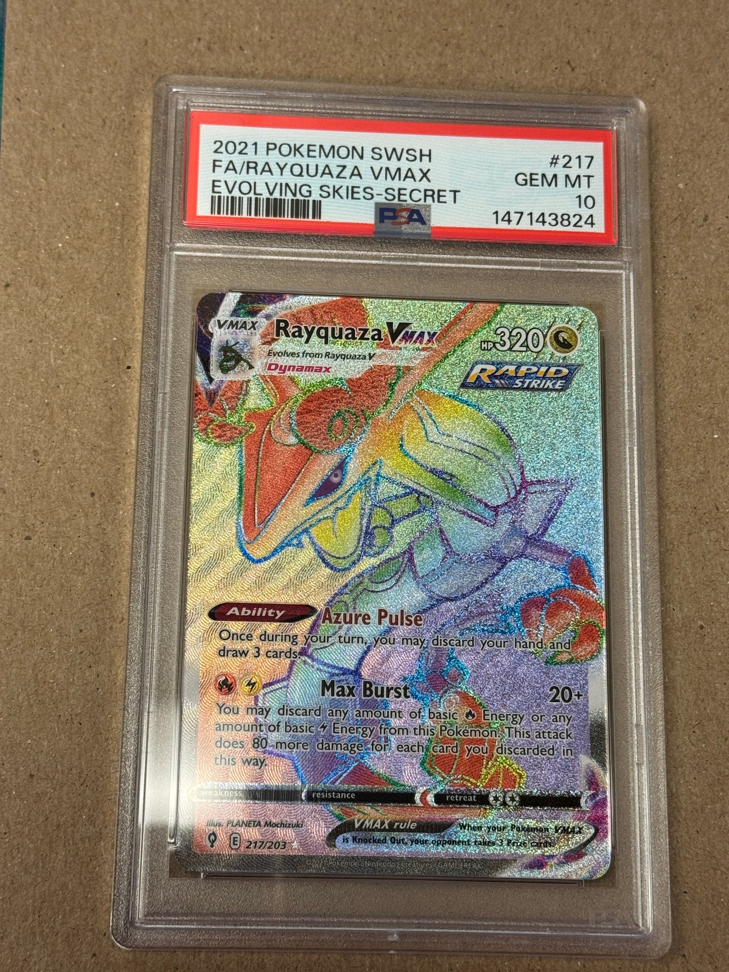 2021 EVOLVING SKIES RAYQUAZA VMAX #217  PSA 10  PK1258