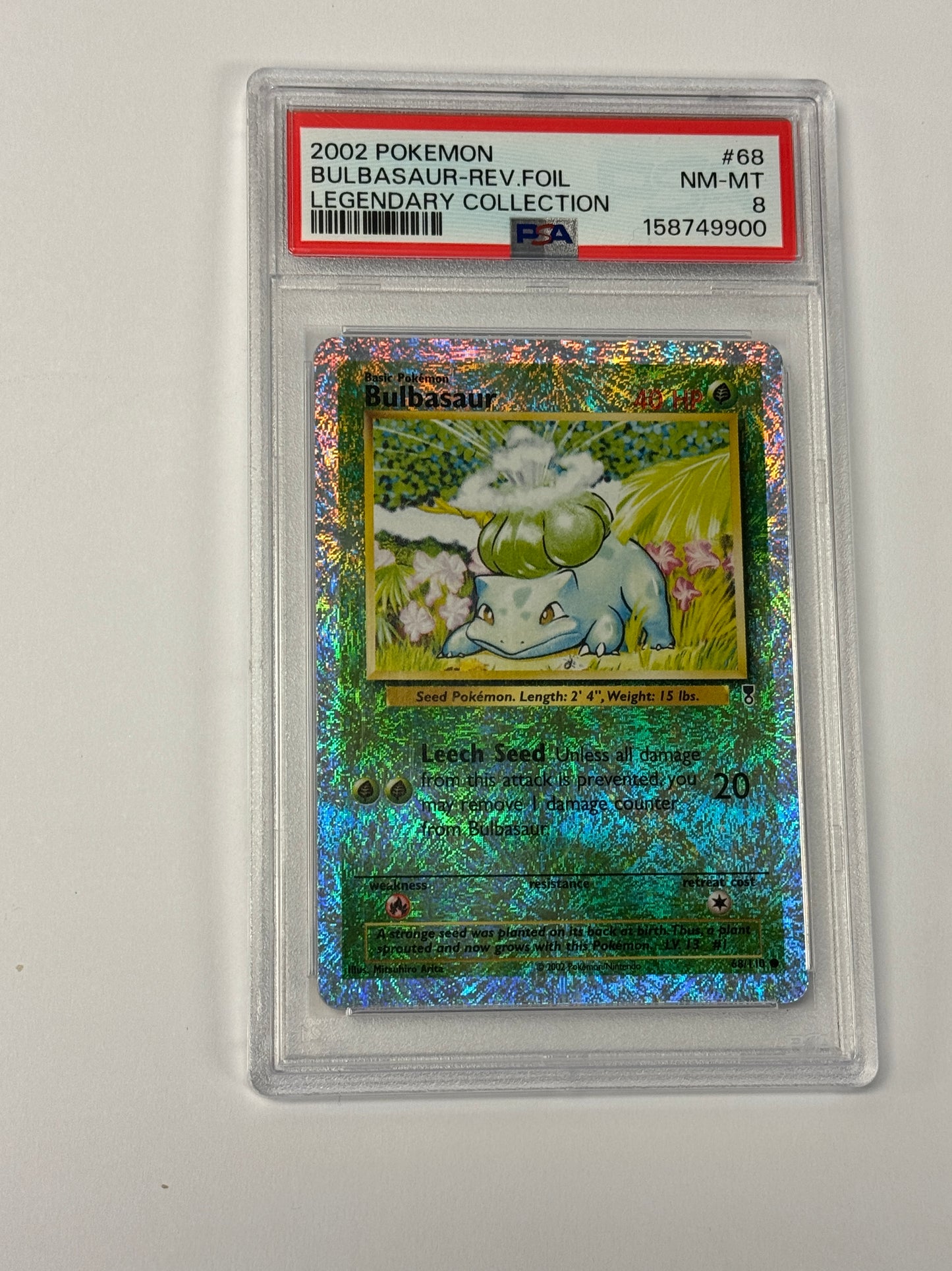 2002 LEGENDARY COLLECTION BULBASAUR REVERSE HOLO  #68  PSA 8  PK984. SLAB