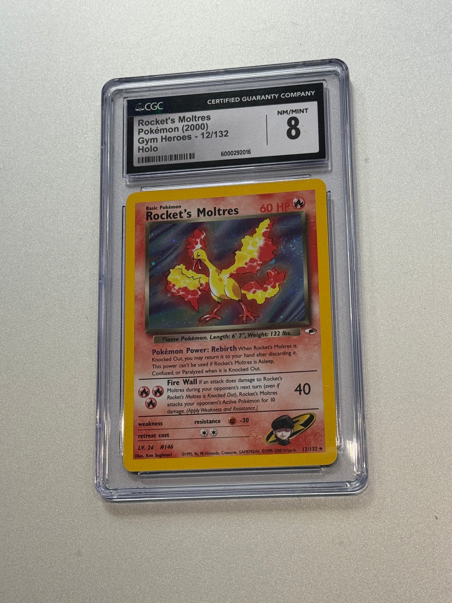 POKEMON GYM HEROES ROCKET'S MOLTRES HOLO 12/132  CGC 8  NM/MINT  PK537